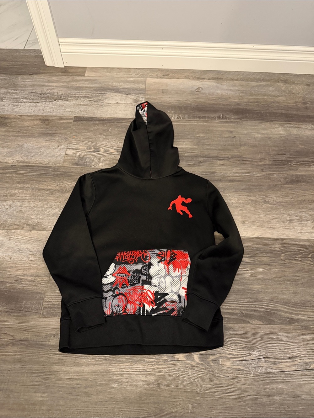 And1 Black Hoodie with Red Graphic and Patterned Pocket